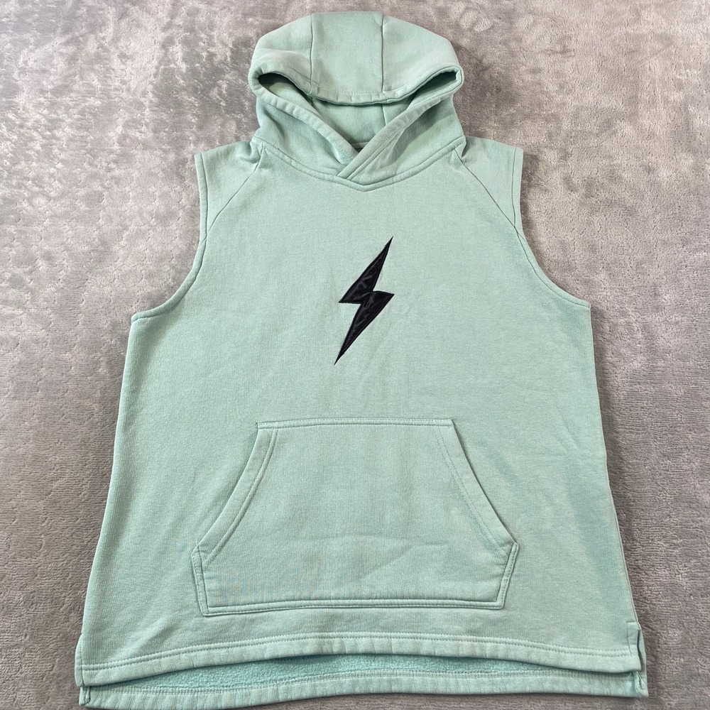 Bruce Bolt Sleeveless Hoodie Men Large Green Lightning Bolt Baseball Gym Workout